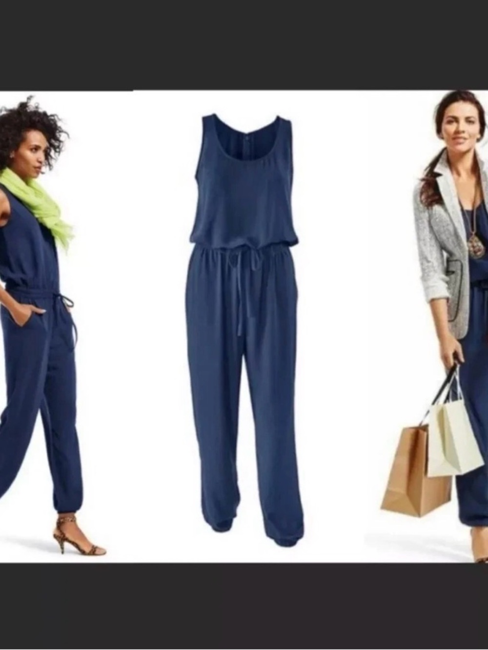 CAbi French Navy Drawstring Jumpsuit Style 303 size S - Picture 2 of 10